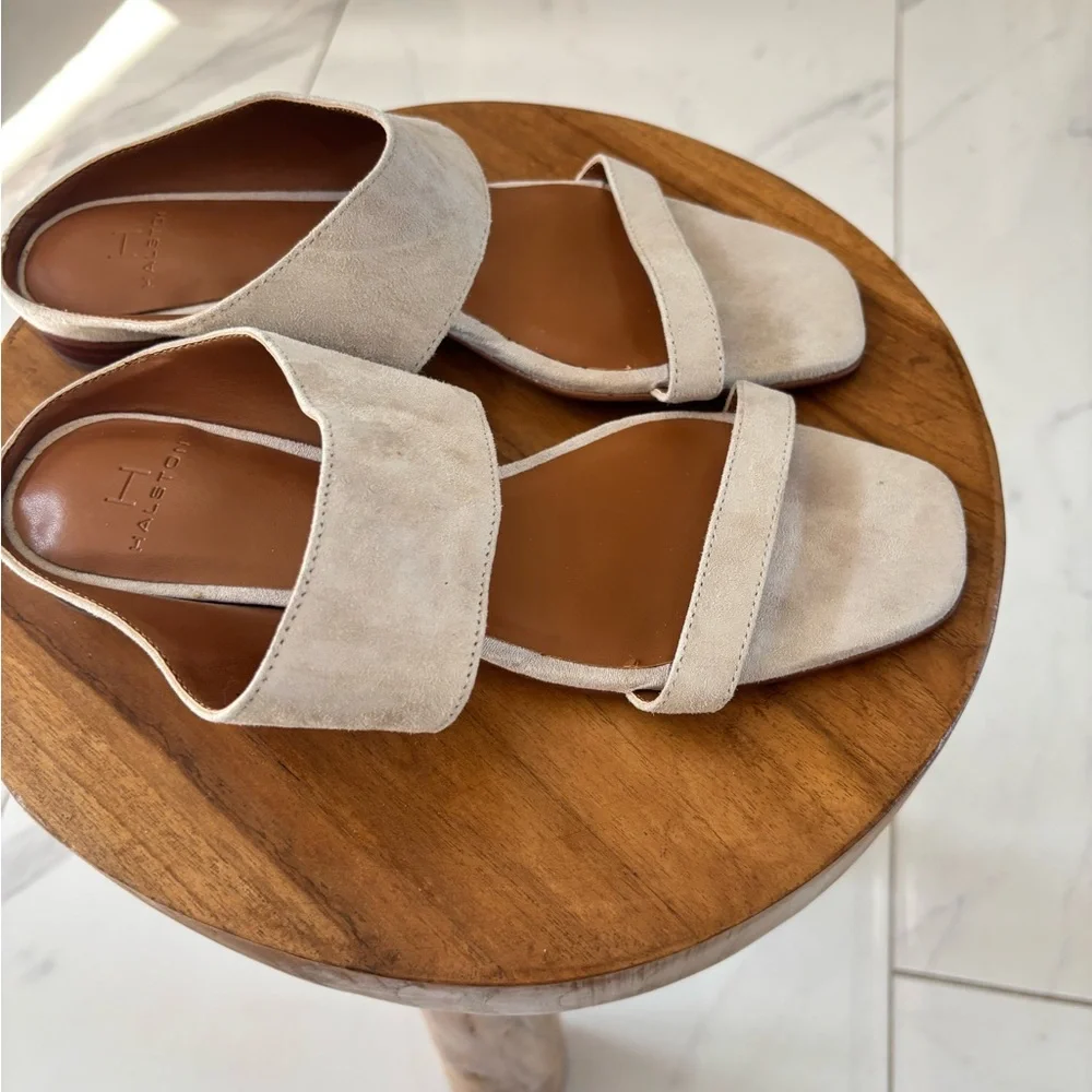 Halston Heritage Neutral Beige Suede Slide Mules - Picture 2 of 14
